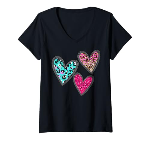 Damen T-Shirt mit Leoparden-Herz T-Shirt mit V-Ausschnitt von Leopard Heart Tee