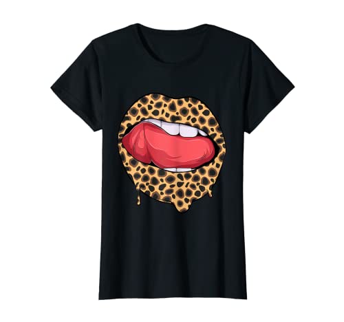 Damen Stylischer Leoparden-Geparden-Druck, Lippen, Kuss, lustig T-Shirt von Leopard Lips Outfit