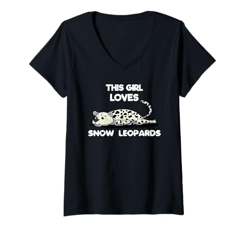 Damen Dieses Mädchen liebt Leopard Snow Leopard T-Shirt mit V-Ausschnitt von Leopard Lovers Big Cats Presenta