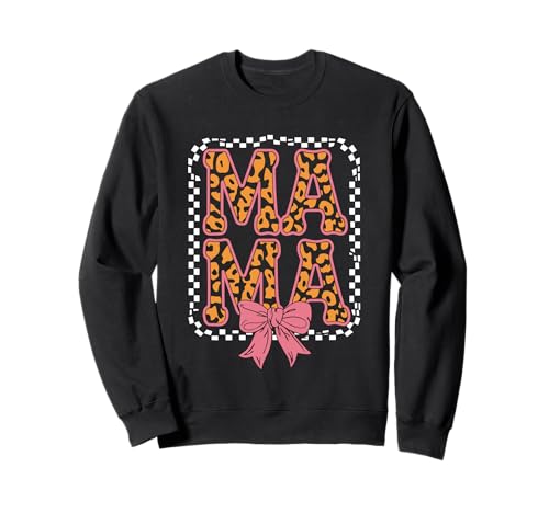Mama Leopard karierte rosa Schleife Sweatshirt von Leopard Mama Checkered Bow