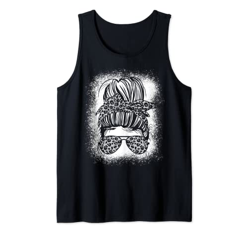 Schwarz-Weiß-Leopard-Mutter-Leben unordentliches Brötchen Frauen Tank Top von Leopard Mom Life Messy Bun Stuff For Women