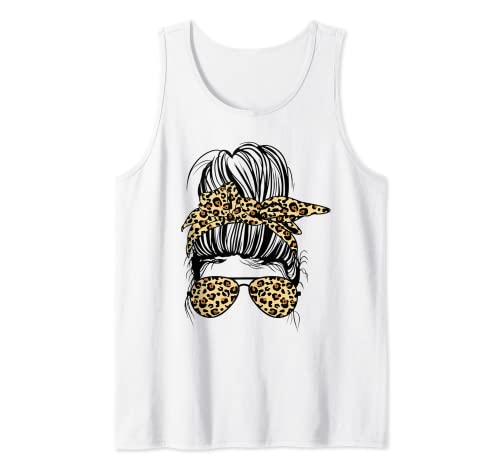 Leopard Mom Life Messy Bun Damen Tank Top von Leopard Mom Life Messy Bun Tshirts For Women