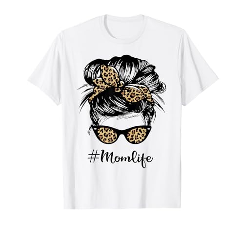 Leopard Mom Life Messy Bun gebleicht Effekt Frauen T-Shirt von Leopard Mom Life Messy Bun Tshirts For Women