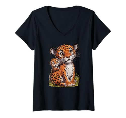 Damen Leopard mit süßem Kind für Mama T-Shirt mit V-Ausschnitt Damen Leopard mit süßem Kind für Mama T-Shirt mit V-Ausschnitt von Leopard Mom Mother Child Gift