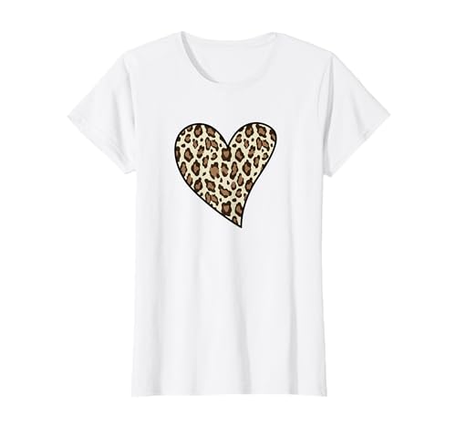 Leopard Pattern Heart T-Shirt, Damen, Weiß, XS, Kurzarm, V-Ausschnitt Leopard Pattern Heart T-Shirt, Damen, Weiß, XS, Kurzarm, V-Ausschnitt von Leopard Pattern Heart