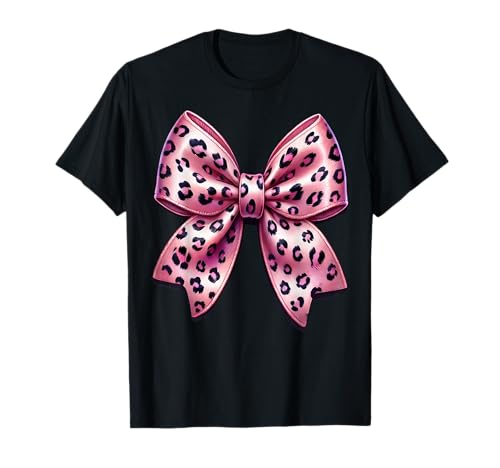 Trendige rosa Leopardenmuster süße Leoparden-Kokette Schleife Mädchen T-Shirt von Leopard Print Bow Coquette Trendy Girly Apparel
