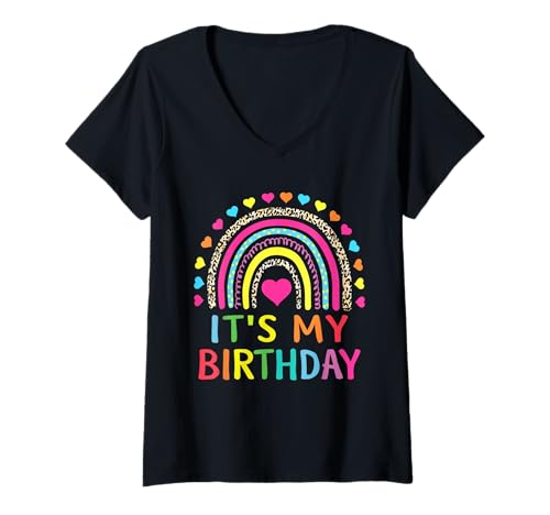 Damen Leopard Regenbogen It's My Birthday Shirt Geburtstag Herren Damen T-Shirt mit V-Ausschnitt Damen Leopard Regenbogen It's My Birthday Shirt Geburtstag Herren Damen T-Shirt mit V-Ausschnitt von Leopard Rainbow Birthday TShirts Mens Womens Kids