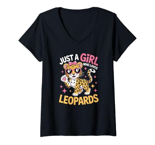 Damen Mädchen Leopard T-Shirt mit V-Ausschnitt Damen Mädchen Leopard T-Shirt mit V-Ausschnitt von Leopard Shirts & Gifts for Girls