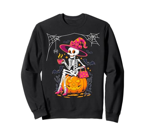 Cute Skeleton Drinking Coffee Lover Halloween Costumes Women Sweatshirt Cute Skeleton Drinking Coffee Lover Halloween Costumes Women Sweatshirt von Leopard Skeleton Halloween Costumes Tees Womens