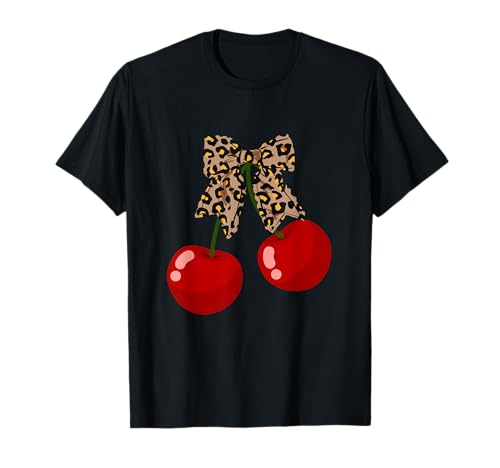 Kirschen mit Leopard Kokette Schleife Mädchen Ästhetik T-Shirt von Leopard print Coquette bow with cherries bows