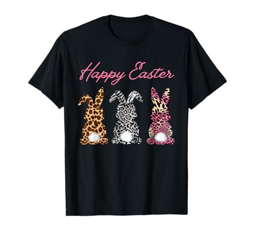 Happy Easter Damen T-Shirt mit Hasenmotiv, Leopardenmuster T-Shirt von Leopard print Easter Bunnies Women's Easter Tee