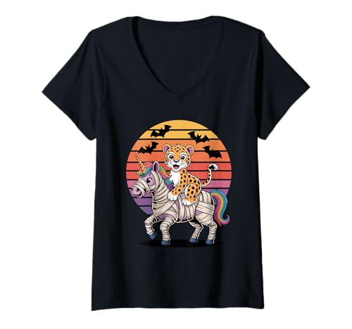 Damen Halloween Mumie Einhorn Leopard Leoparden T-Shirt mit V-Ausschnitt Damen Halloween Mumie Einhorn Leopard Leoparden T-Shirt mit V-Ausschnitt von Leopards Lover Gifts