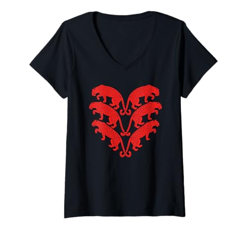 Damen Leopard Herzförmig Leoparden T-Shirt mit V-Ausschnitt Damen Leopard Herzförmig Leoparden T-Shirt mit V-Ausschnitt von Leopards Lover Gifts