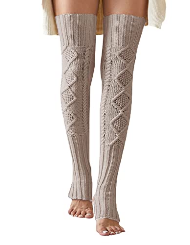 Leoparts Damen Gestrickte Oberschenkelhohe Extra Lange Beinstulpen, Beige-826, One Size von Leoparts