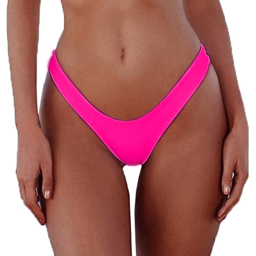 Damen Sexy Cheeky Brazilian Cut Bikini Bottom Solid Low Rise High Leg Tanga Badeanzug Bottom, rosa - deep pink, Small von Leoparts