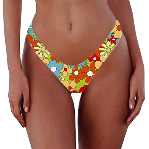 Damen Sexy Frecher brasilianischer Schnitt Bikinihose Solid Niedrige Leibhöhe Hohe Bein Tanga Badeanzug Unterteil, Floraler Print, Medium von Leoparts