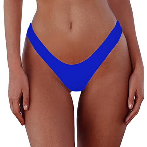 Damen Sexy Frecher brasilianischer Schnitt Bikinihose Solid Niedrige Leibhöhe Hohe Bein Tanga Badeanzug Unterteil, Königsblau, S von Leoparts
