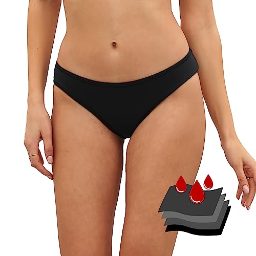 Leoparts Period Bademode Menstruation Auslaufsichere Bikinihose Niedrige Taille Badeanzug Unterhose Slip für Mädchen, Teenager, Frauen, Schwarz 852, Groß von Leoparts