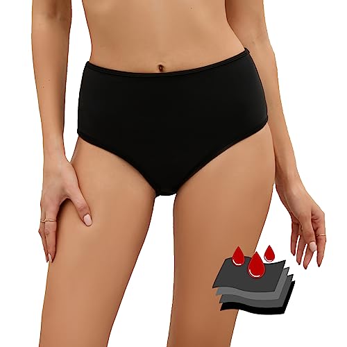 Leoparts Periode Bademode, Menstruations-, auslaufsichere Bikinihose, schwarz, hohe Taille, Abdeckung, Badehose für Mädchen, Teenager, Frauen, Schwarz 853, XX-Small von Leoparts