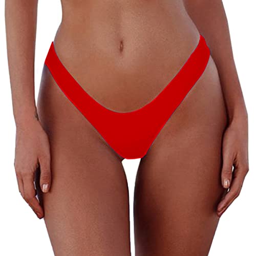 Sexy Damen-Bikinihose, frech, brasilianischer Schnitt, solide, niedrige Leibhöhe, hoher Beinausschnitt, Tanga, Badeanzugunterteil, Rot/Ausflug, einfarbig (Getaway Solids), S von Leoparts