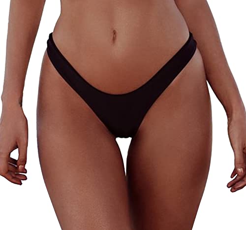 Sexy Damen-Bikinihose, frech, brasilianischer Schnitt, solide, niedrige Leibhöhe, hoher Beinausschnitt, Tanga, Badeanzugunterteil, Schwarz, Medium von Leoparts