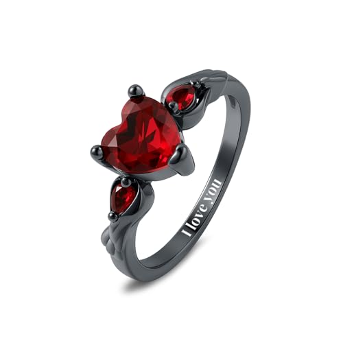 LeosHi Pärchen Gravur Eheringe Partnerringe Verlobungsringe für Frauen Wolfram Herrenring Schwarz Rot Zirkonia Ring Edelstahl für Freundin Ihn Personalisierte Größe 49-70 (Madame) von LeosHi