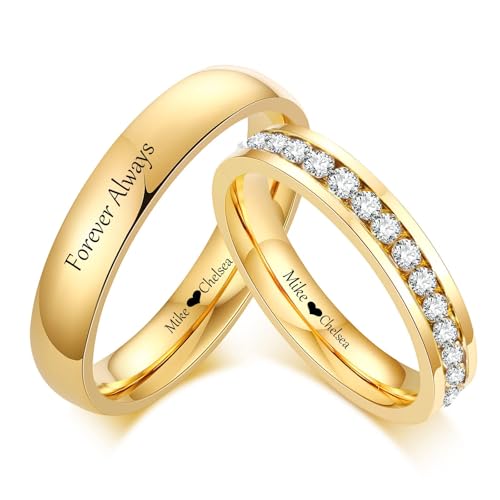 LeosHi Personalisierter Ring Schwarz Eheringe Edelstahl Set,Pärchen Ringe Mit gravur Paar Eheringe Partnerringe Verlobungsringe für Frauen,Wolfram Männer Ringe Größe 49 bis 70 (golden Ring für Paare) von LeosHi