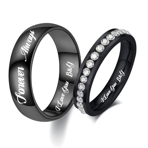 Personalisierter Ring Schwarz Eheringe Edelstahl Set,Pärchen Ringe Mit gravur Paar Eheringe Partnerringe Verlobungsringe für Frauen,Wolfram Männer Ringe Größe 49 bis 70 (Schwarz Ring für Paare) von LeosHi