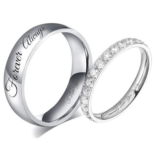 Personalisierter Ring Schwarz Eheringe Edelstahl Set,Pärchen Ringe Mit gravur Paar Eheringe Partnerringe Verlobungsringe für Frauen,Wolfram Männer Ringe Größe 49 bis 70 (silbrig Ring für Paare) von LeosHi