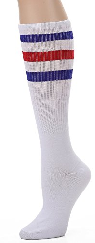 Leotruny Herren Über das Kalb Schlauch-Socken Einheitsgröße Weiß / Blau / Rot von Leotruny