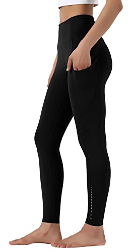 Leovqn Damen Sport Leggings Blickdicht Sporthose Hohe Taille Yoga Leggings mit Seitentaschen Dunkles Schwarz S von Leovqn