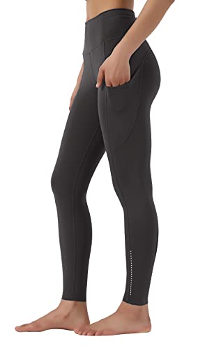 Leovqn Damen Sport Leggings Blickdicht Sporthose Hohe Taille Yoga Leggings mit Seitentaschen Graphitgrau S von Leovqn