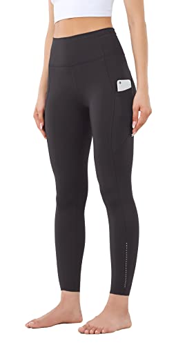 Leovqn Damen Sport Leggings Blickdicht Sporthose Hohe Taille Yoga Leggings mit Seitentaschen Schwarzer Granit L von Leovqn