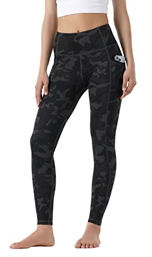 Leovqn Damen Sport Leggings Hohe Taille Blickdicht Yoga Hosen mit Taschen für Sports Laufen Joggen Training Freizeitkleidung Deep Coal Camo M von Leovqn