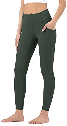 Leovqn Damen Sport Leggings Hohe Taille Blickdicht Yoga Hosen mit Taschen für Sports Laufen Joggen Training Freizeitkleidung Grün L von Leovqn