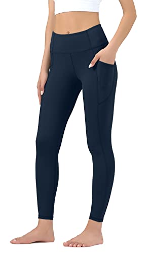 Leovqn Damen Sport Leggings Hohe Taille Blickdicht Yoga Hosen mit Taschen für Sports Laufen Joggen Training Freizeitkleidung Navy blau L von Leovqn