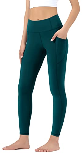 Leovqn Damen Sport Leggings Hohe Taille Blickdicht Yoga Hosen mit Taschen für Sports Laufen Joggen Training Freizeitkleidung Schwarzgrün L von Leovqn