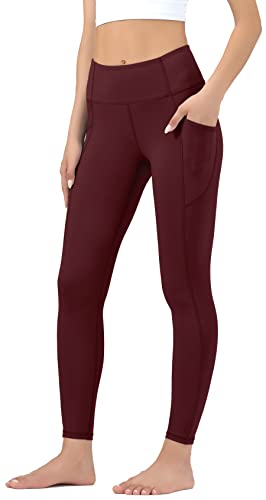 Leovqn Damen Sport Leggings Hohe Taille Blickdicht Yoga Hosen mit Taschen für Sports Laufen Joggen Training Freizeitkleidung Weinrot XS von Leovqn