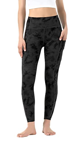 Leovqn Damen Sport Leggings Hohe Taille Reflektierend Kordelzug Yoga Hosen mit Taschen für Blickdichte Sports Laufen Joggen Training Hosen-Grau Schwarz-XS von Leovqn