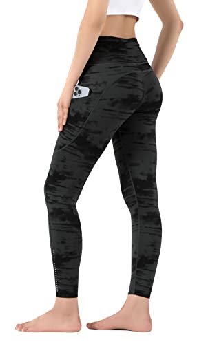 Leovqn Damen Sport Leggings Hohe Taille Reflektierend Kordelzug Yoga Hosen mit Taschen für Blickdichte Sports Laufen Joggen Training Hosen-Schwarz Grau-XS von Leovqn