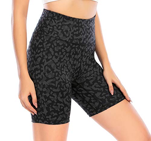 Leovqn Damen Sport Shorts mit Taschen Blickdichte Gym Biker Shorts Kompression Kurze Leggings - Schwarze Tarnfarbe - XL von Leovqn