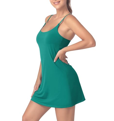 Leovqn Damen-Tenniskleid mit integriertem BH und Shorts, athletisches Kleid, Workout-Kleid, Trainingskleid mit Taschen, Golfkleid, Quetzal Green, Klein von Leovqn