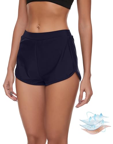 Leovqn Periode Badebekleidung Shorts Menstruation Leakproof Schwimmen Badeanzug Built-in Bikini Bottom Wasserdicht UV 50+ für Damen Teenager Mädchen, Marine Blau M von Leovqn
