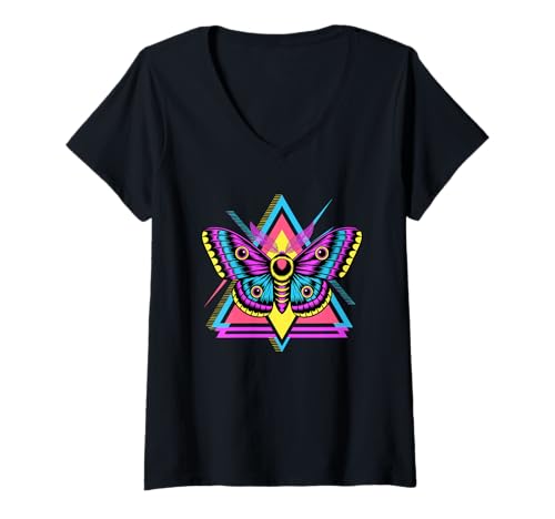 Damen Retro Synthwave Motte Motten Lepidopterologe T-Shirt mit V-Ausschnitt Damen Retro Synthwave Motte Motten Lepidopterologe T-Shirt mit V-Ausschnitt von Lepidopterist Moths Lover Gifts