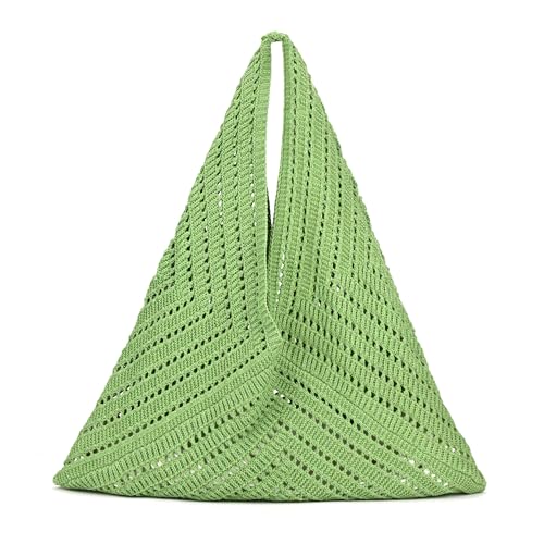 Lepoetedit Häkeltasche für Damen, Netzstoff, Strand, Schultertasche, Handtasche, Strick, Sommer, Boho, Urlaubstasche, Grün von Lepoetedit