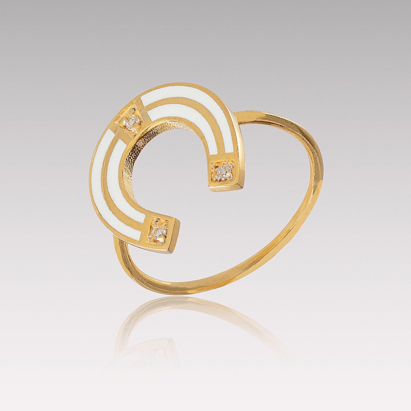 14K Solid Gold Weiß Emaille Ring, Hufeisen Zarte Stapeln Ring Für Frauen, Weihnachtsgeschenk, Valentinstag Geschenk von LercuJewels