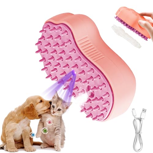 Katzenbürste mit Dampf, Steamy Brush Katze mit Knopf zur Haarentfernung, Massage Katzenbürste mit Dampf, Dampfbürste Katze mit Silikon Bürstenkopf für Kurzhaar Langhaar Katze und Hund (Rosa) von Lergas