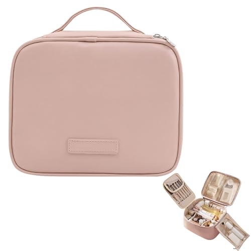 Reise Kosmetiktasche Groß, Kulturtasche Damen, Wasserdichte Kosmetikkoffer mit 6 Fächer & Griff, Tragbare Kulturbeutel, Trocken- und Nasstrennung Make Up Tasche, Schminktasche für Alltag Reisen (Rosa) von Lergas