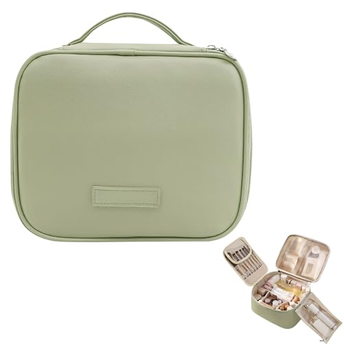 Reise Kosmetiktasche Groß, Kulturtasche Damen, Wasserdichte Kosmetikkoffer mit 6 Fächer & Griff, Tragbare Kulturbeutel, Trocken- und Nasstrennung Make Up Tasche, Schminktasche für Alltag Reisen (Grün) von Lergas