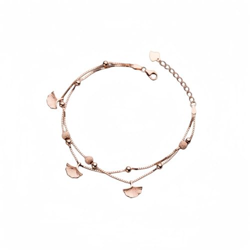 LerijN Armband Silber,Sterling-Silber-Armband Für Damen, S925-Silber, Roségold, Box-Kette, Mehrlagiges Armband, Armreif, Verstellbar, Ginkgo-Blatt-Charm-Armbänder, Schmuck, Geschenke Für Frauen von LerijN